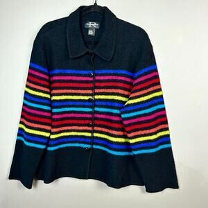 Requirements sweater jacket XL extra large rainbow cardigan black stripe‎ serape